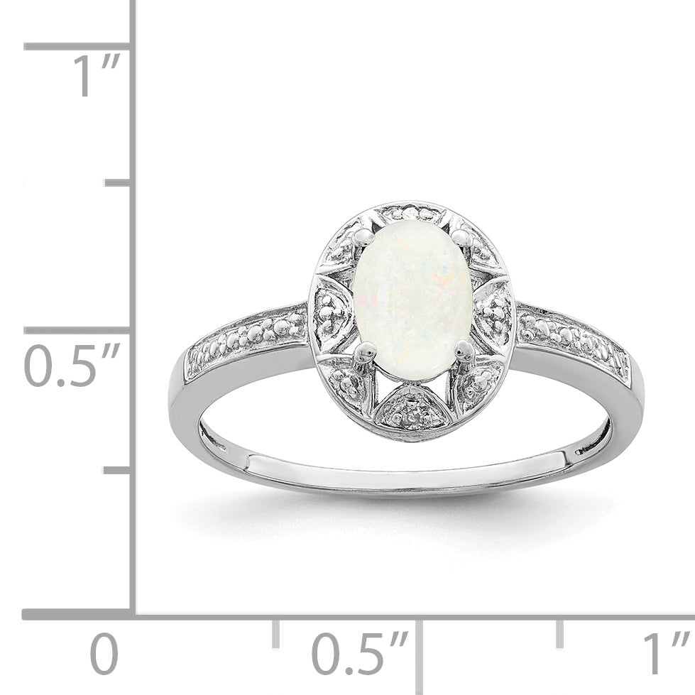 Sterling Silver Rhodium-plated Diam. & Created Opal Ring