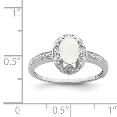 Sterling Silver Rhodium-plated Diam. & Created Opal Ring