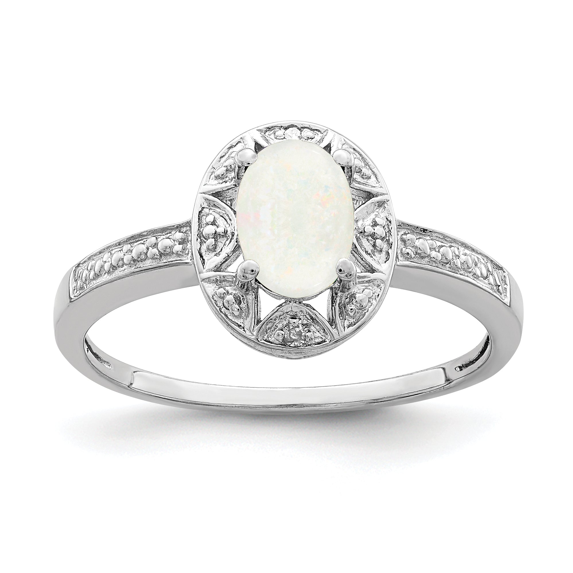 Sterling Silver Rhodium-plated Diam. & Created Opal Ring Main image