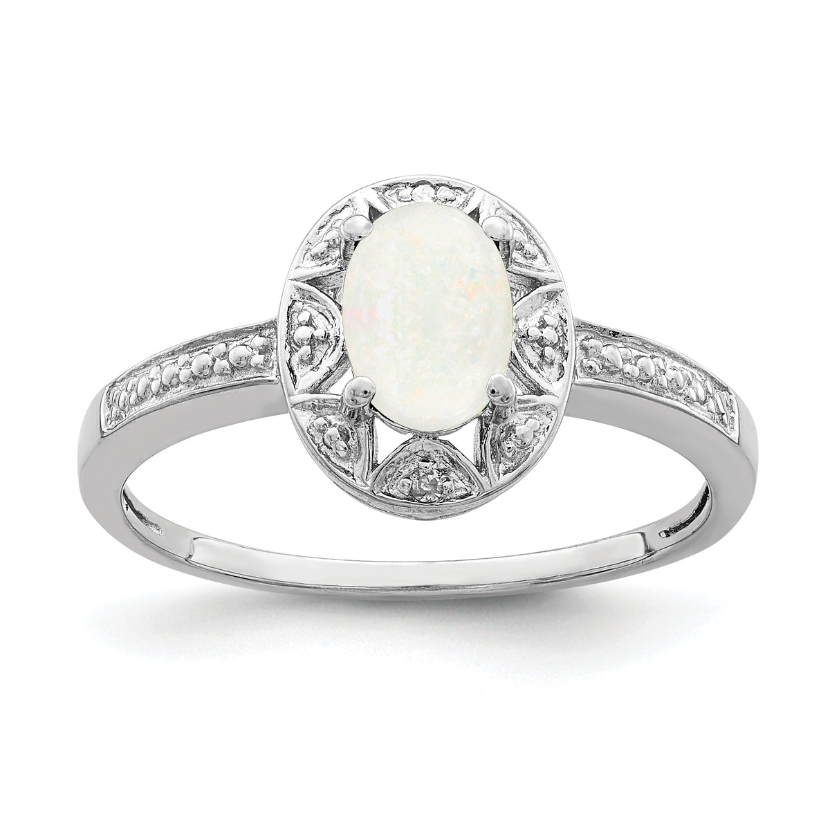 Sterling Silver Rhodium-plated Diam. & Created Opal Ring
