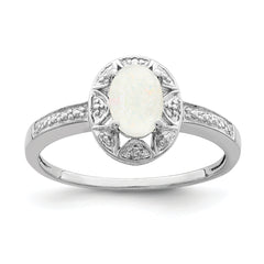 Sterling Silver Rhodium-plated Diam. & Created Opal Ring