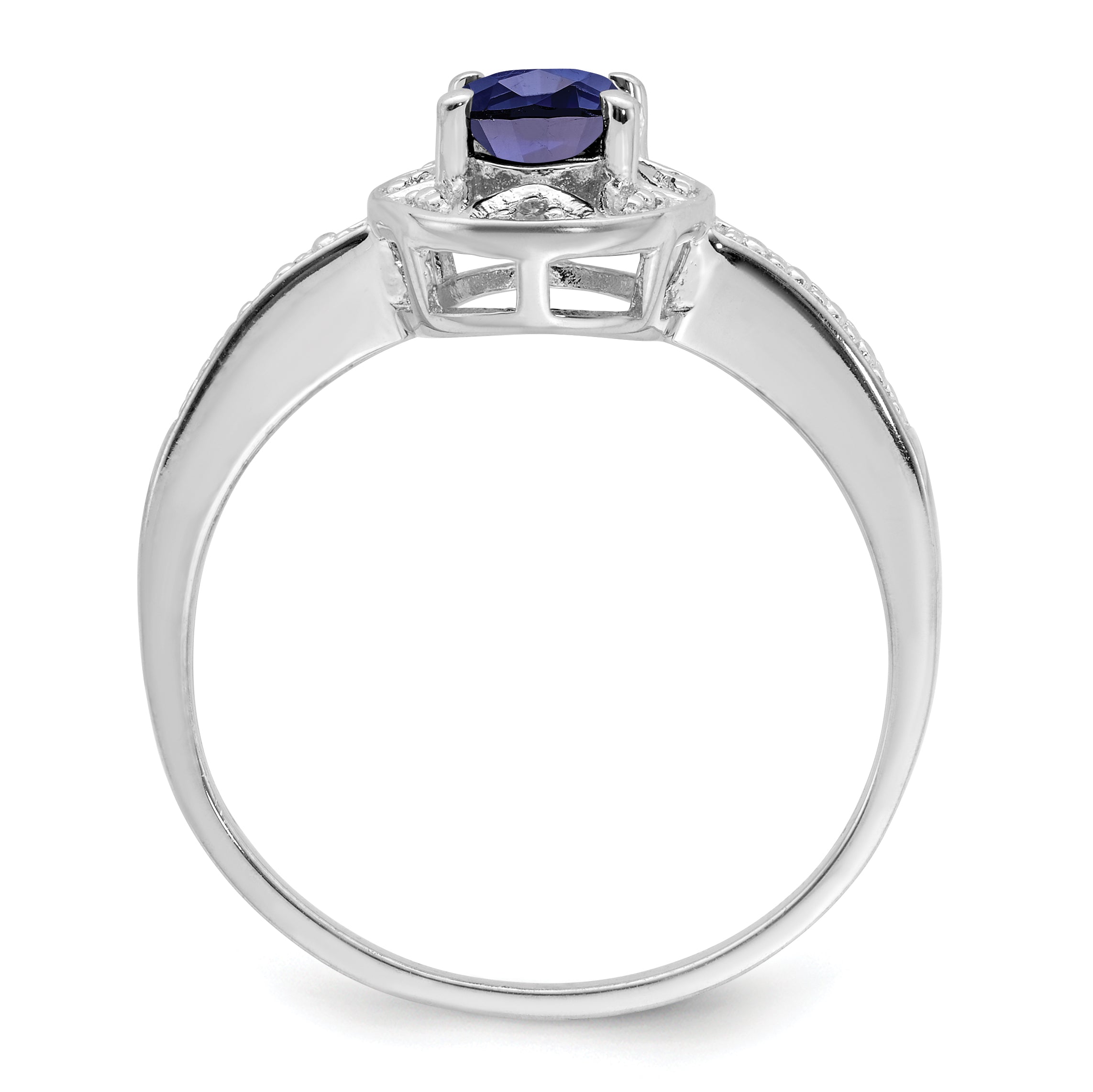 Sterling Silver Rhodium-plated Diam. & Created Sapphire Ring Secondary image