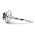 Sterling Silver Rhodium-plated Diam. & Created Sapphire Ring