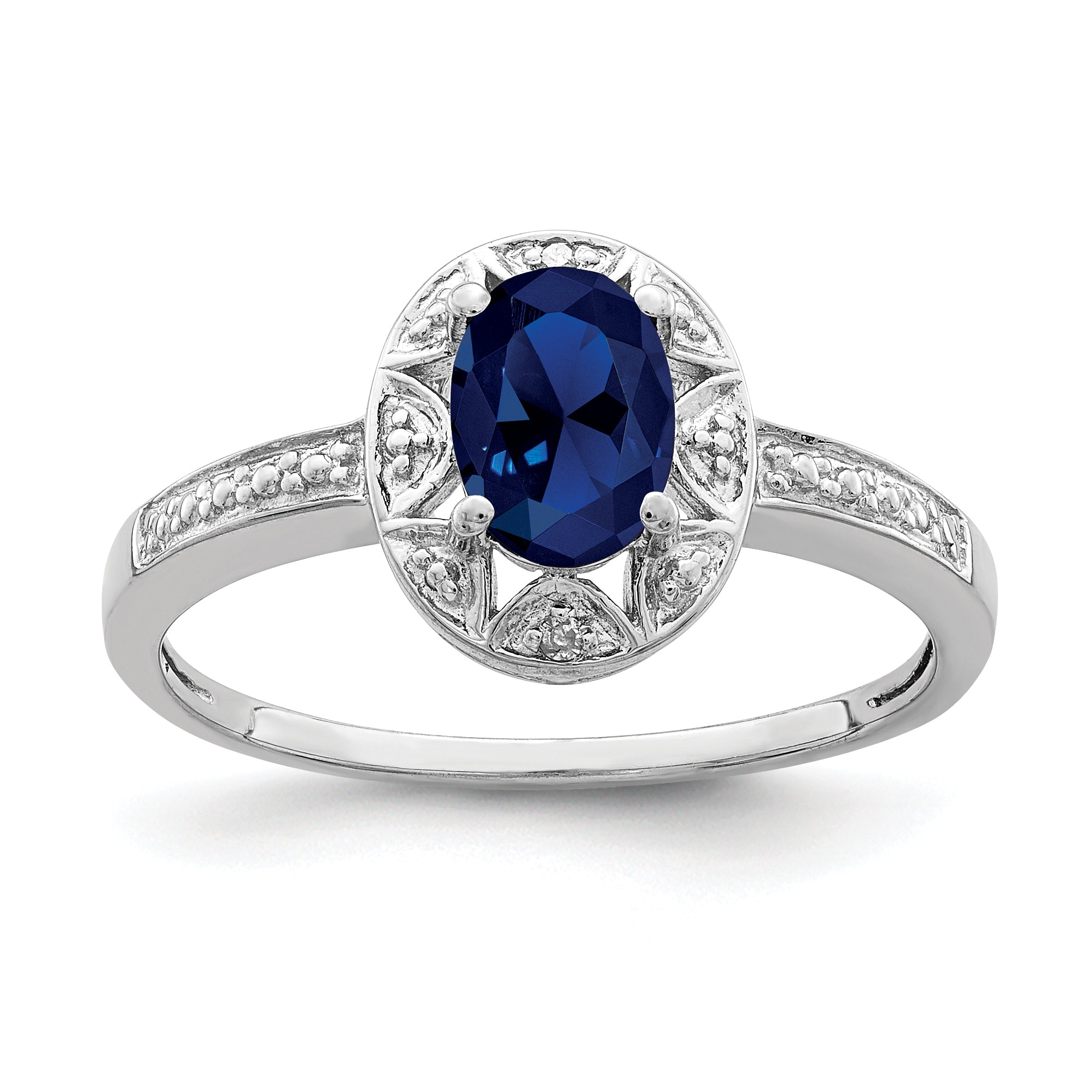 Sterling Silver Rhodium-plated Diam. & Created Sapphire Ring Main image