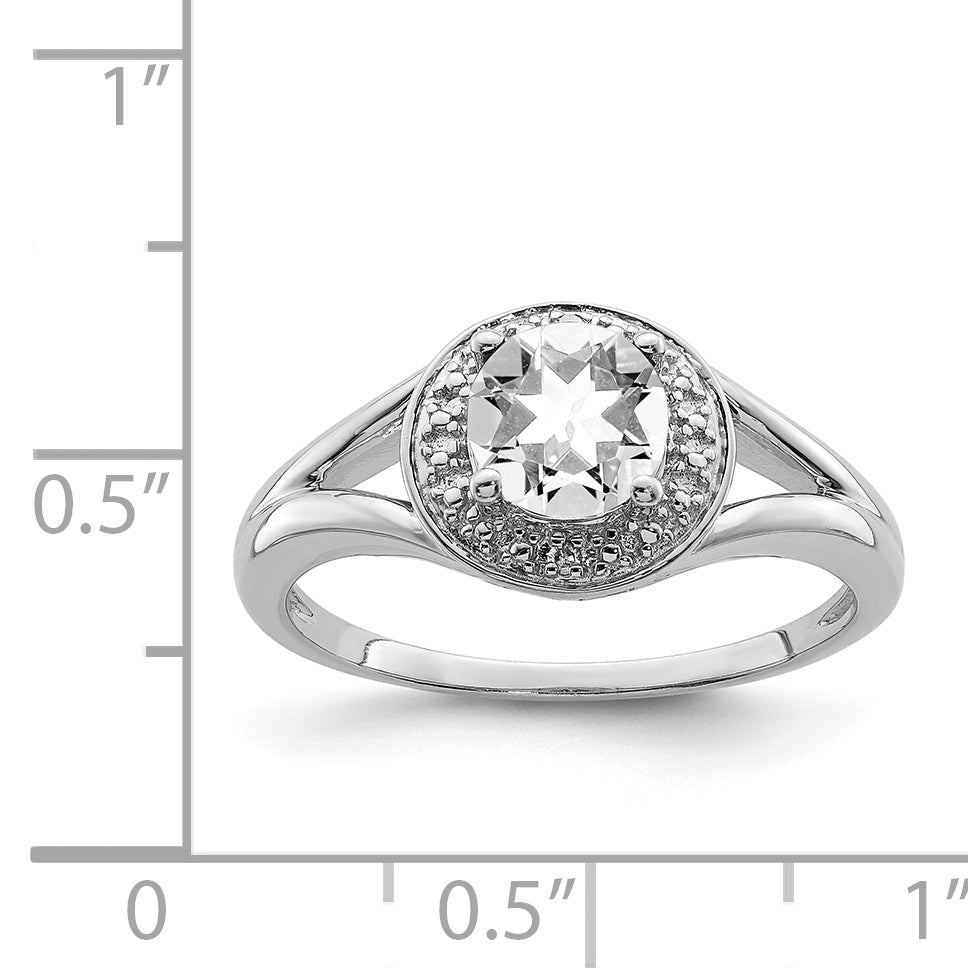 Sterling Silver Rhodium-plated Diam. & White Topaz Ring