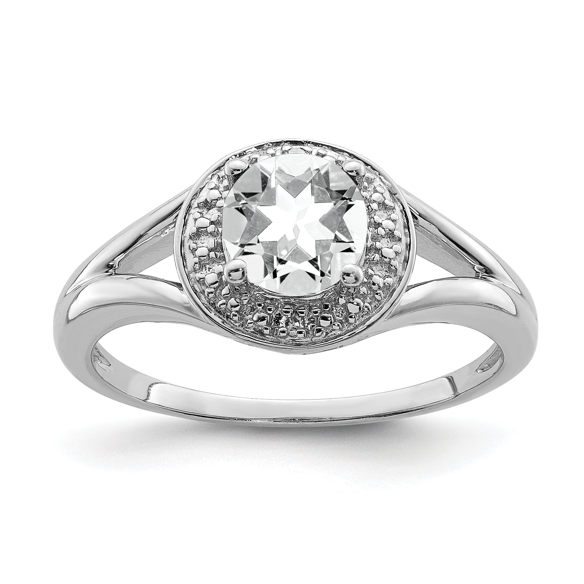 Sterling Silver Rhodium-plated Diam. & White Topaz Ring Main image