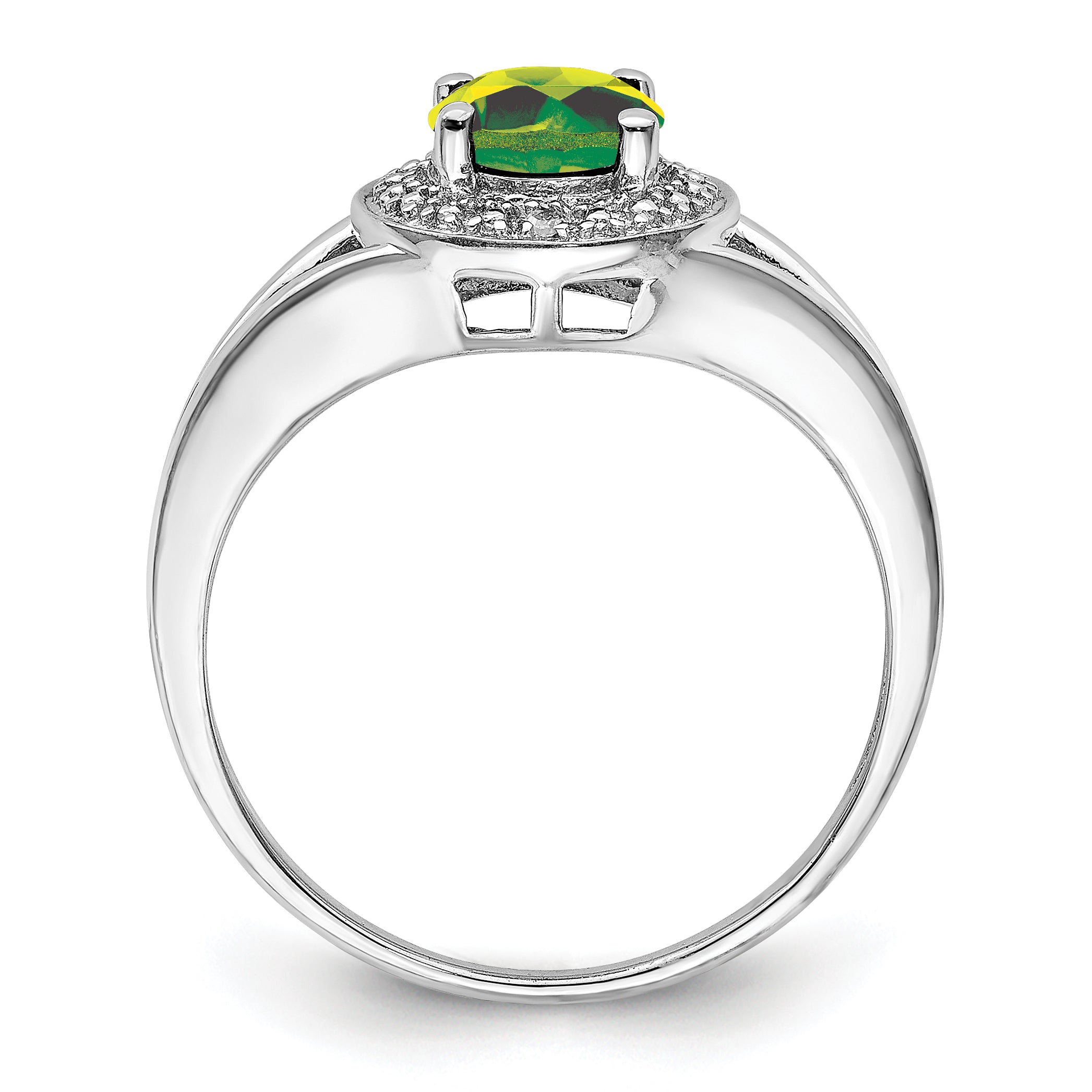 Sterling Silver Rhodium-plated Diam. & Peridot Ring