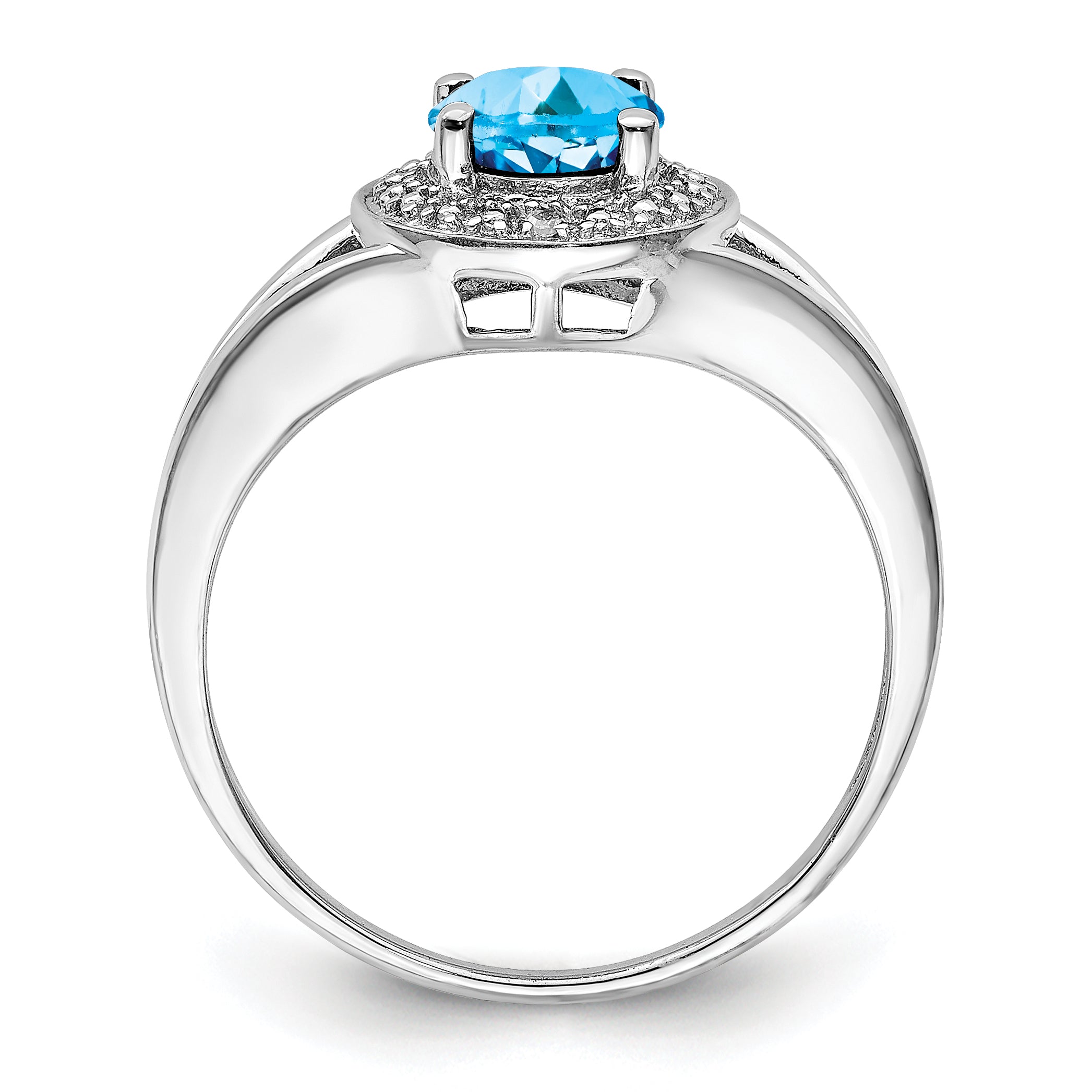 Sterling Silver Rhodium-plated Diam. & Blue Topaz Ring Secondary image