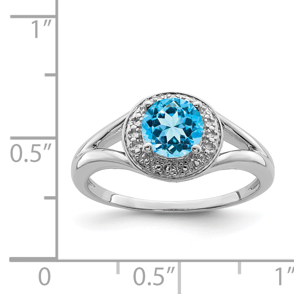 Sterling Silver Rhodium-plated Diam. & Blue Topaz Ring