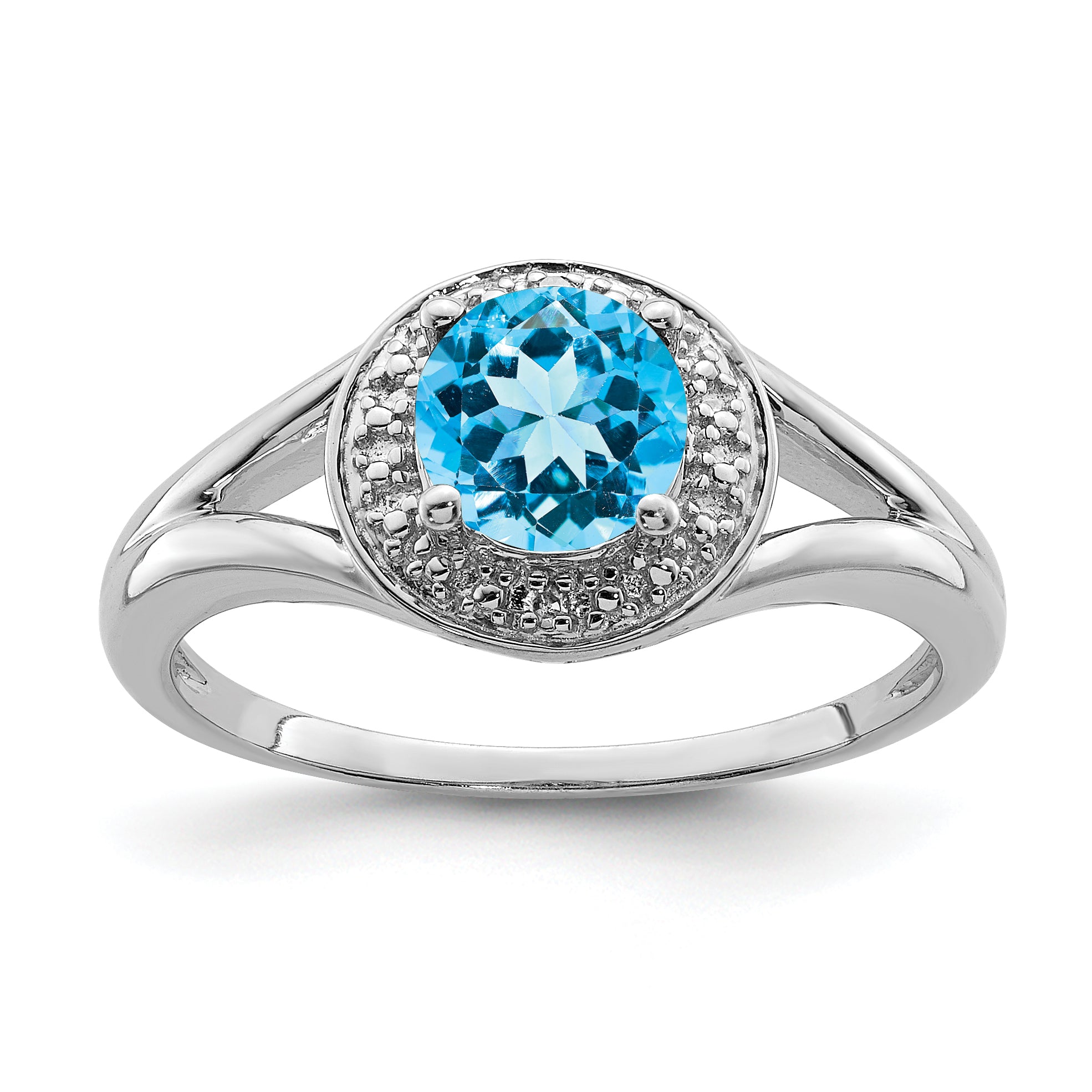 Sterling Silver Rhodium-plated Diam. & Blue Topaz Ring Main image