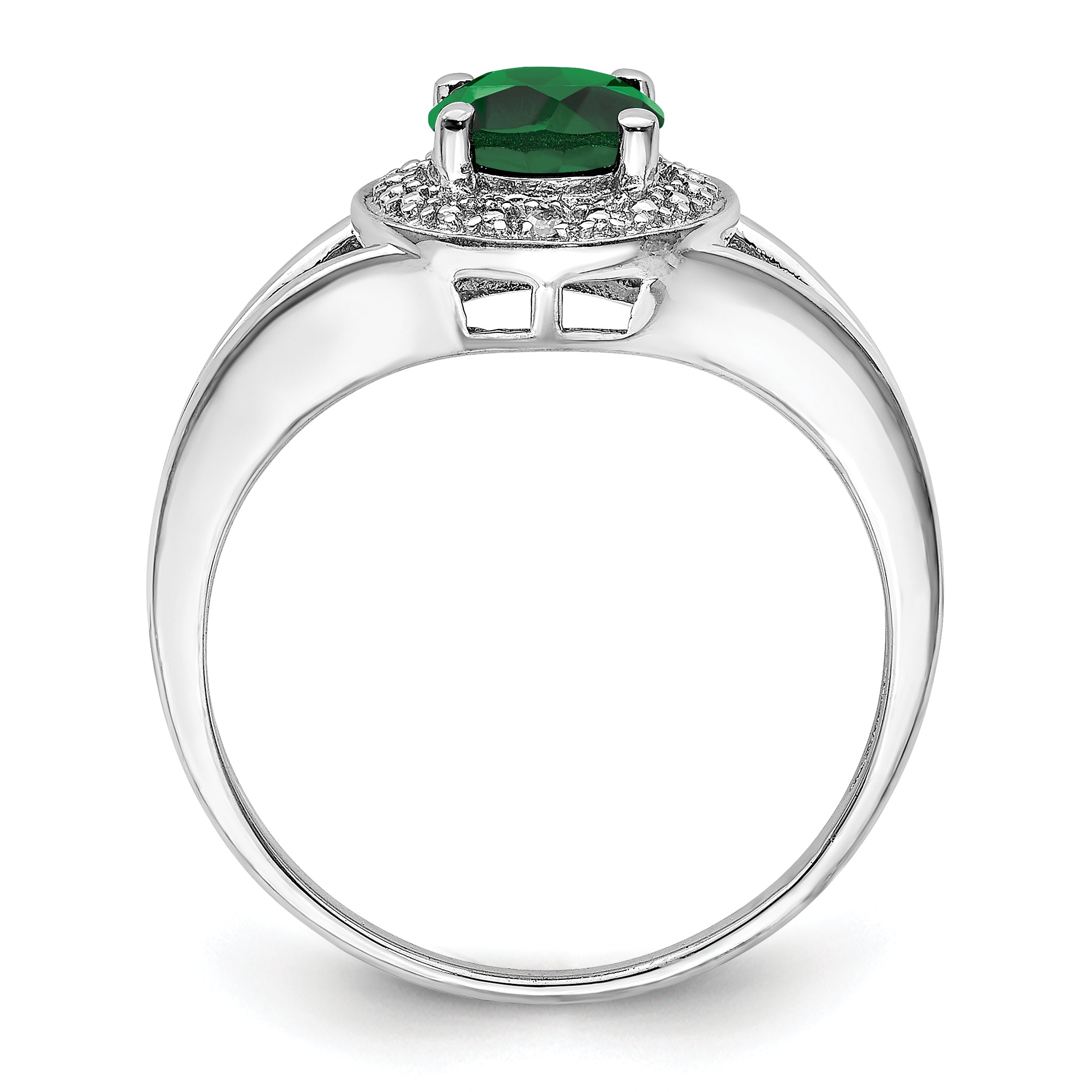 Sterling Silver Rhodium-Plated Diamond & Created Emerald Ring Secondary image