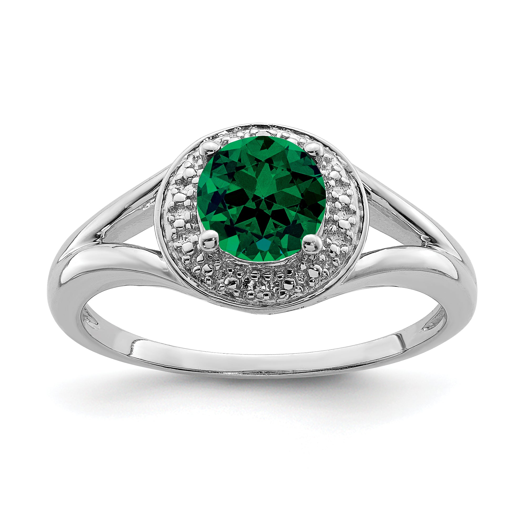 Sterling Silver Rhodium-plated Diam. & Created Emerald Ring Main image