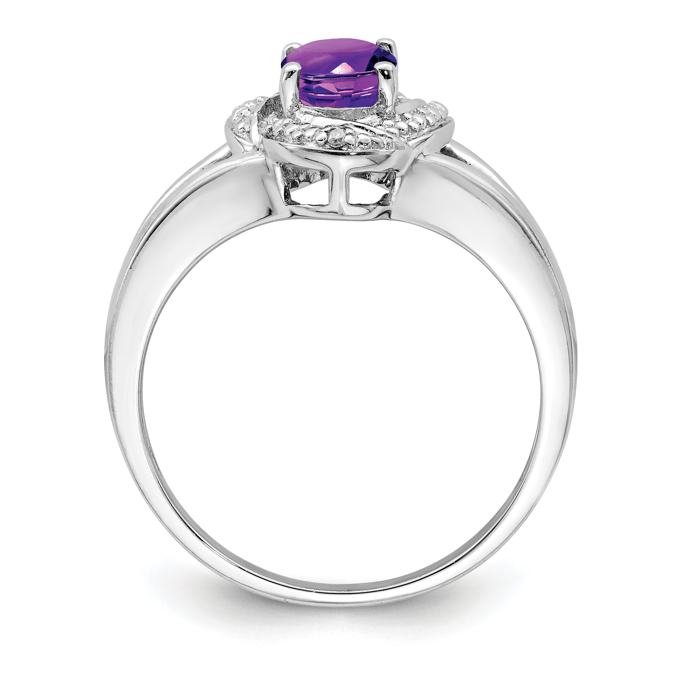 Sterling Silver Rhodium-Plated Diamond & Amethyst Ring Secondary image