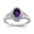Sterling Silver Rhodium-plated Diam. & Amethyst Ring