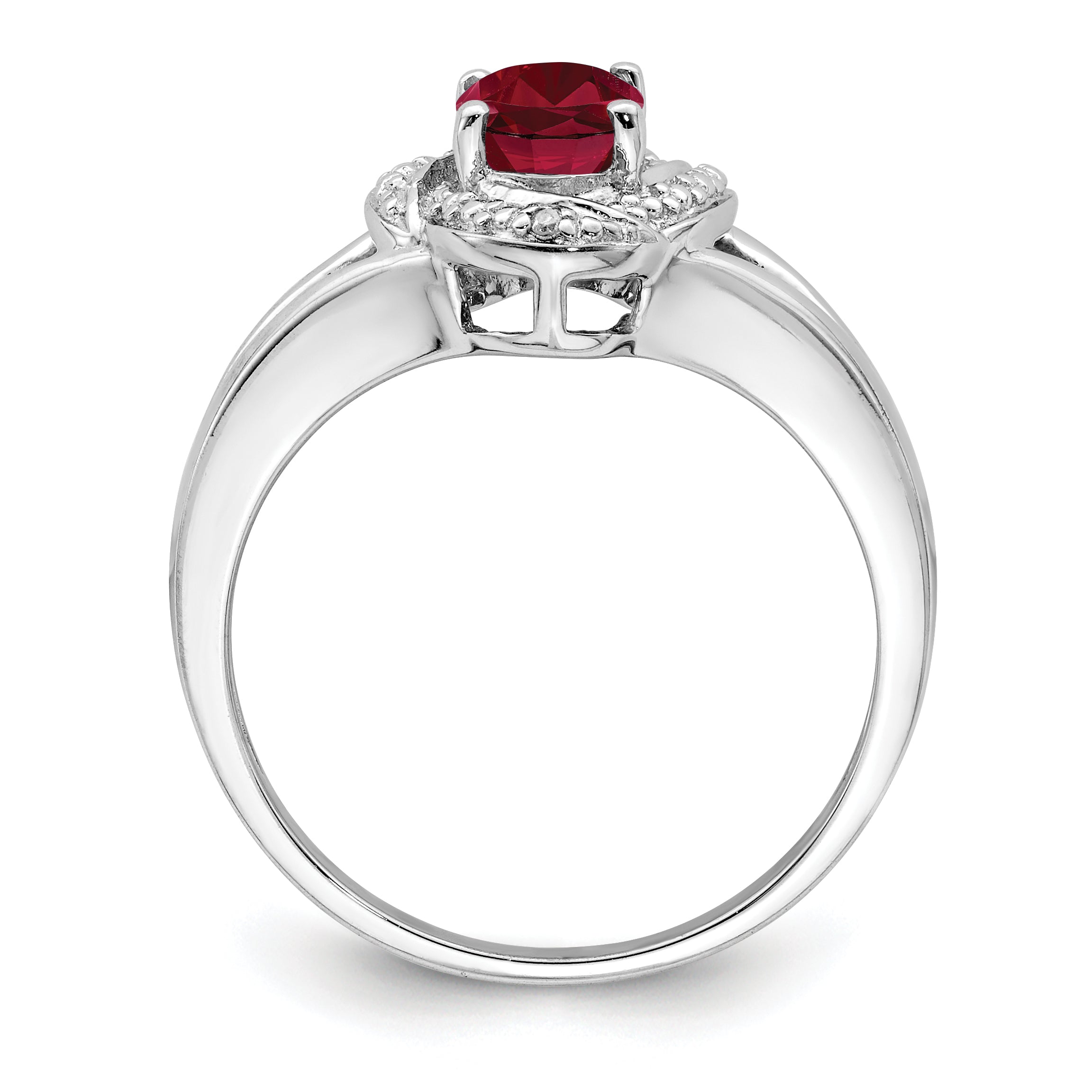 Sterling Silver Rhodium-plated Diam. & Created Ruby Ring Main image