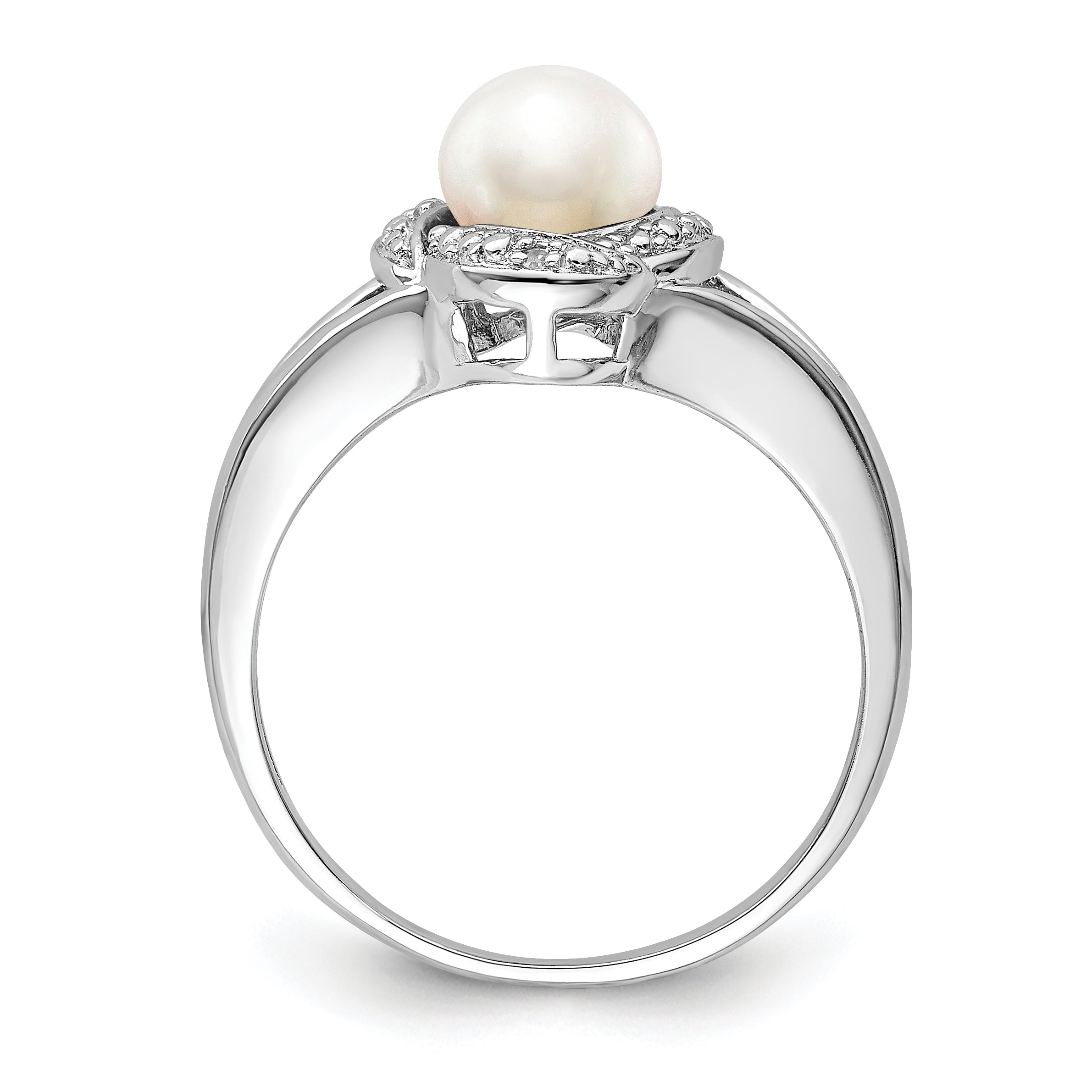 Sterling Silver Rhodium-plated Diam. & FW Cultured Pearl Ring Secondary image