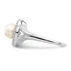 Sterling Silver Rhodium-plated Diam. & FW Cultured Pearl Ring