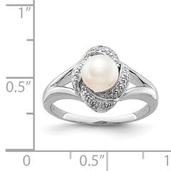 Sterling Silver Rhodium-plated Diam. & FW Cultured Pearl Ring