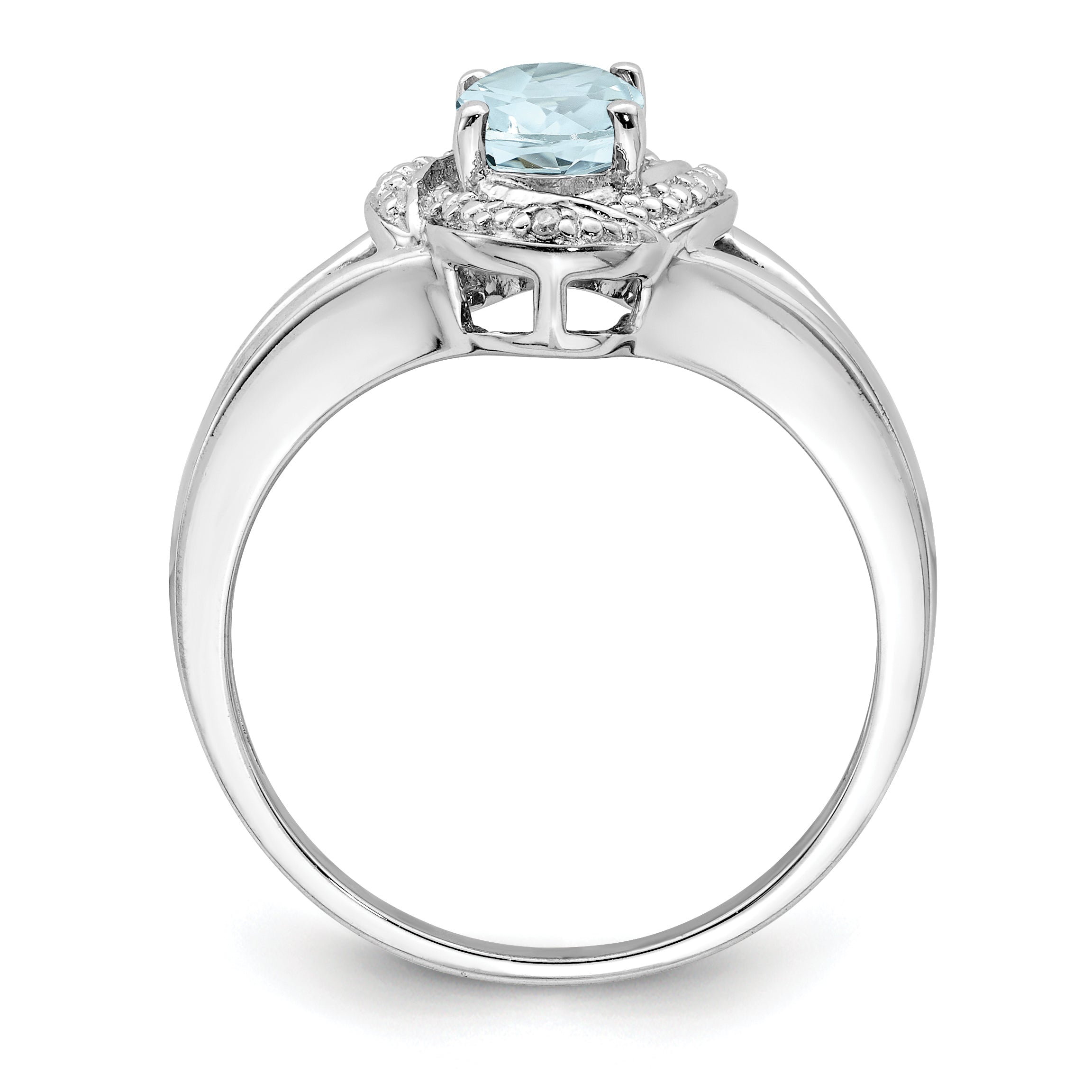 Sterling Silver Rhodium-plated Diam. & Aquamarine Ring Secondary image