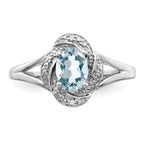 Sterling Silver Rhodium-plated Diam. & Aquamarine Ring