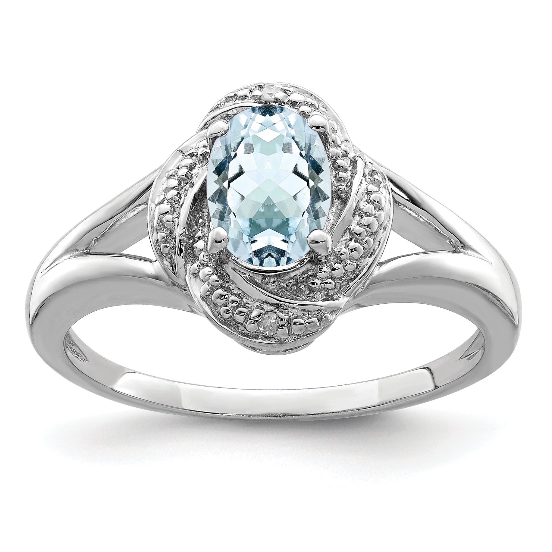 Sterling Silver Rhodium-plated Diam. & Aquamarine Ring Main image