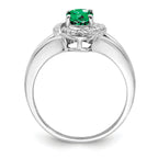 Sterling Silver Rhodium-plated Diam. & Created Emerald Ring