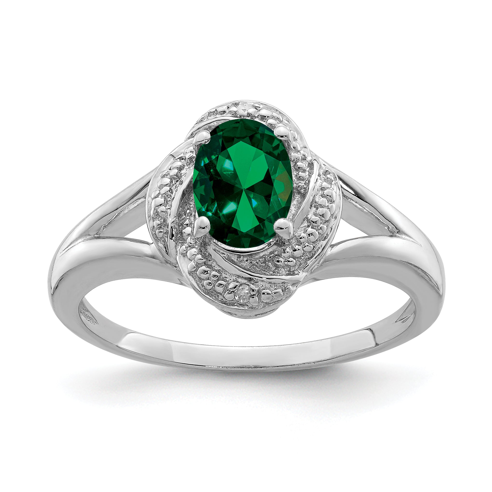 Sterling Silver Rhodium-plated Diam. & Created Emerald Ring Main image