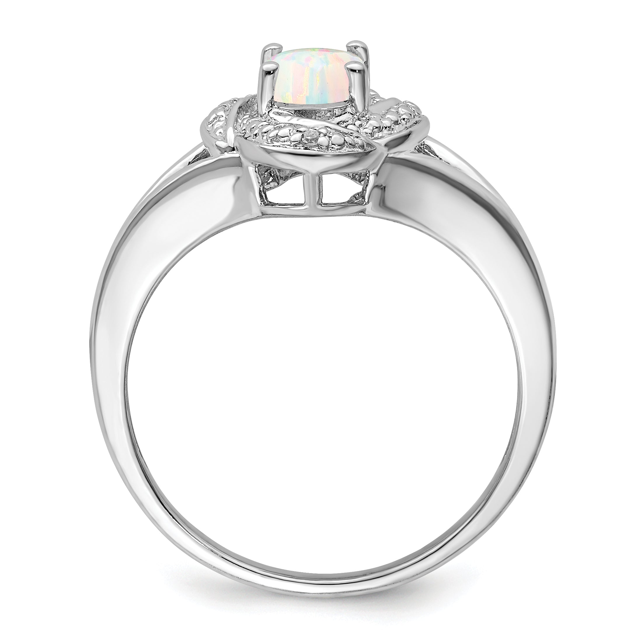 Sterling Silver Rhodium-plated Diam. & Created Opal Ring