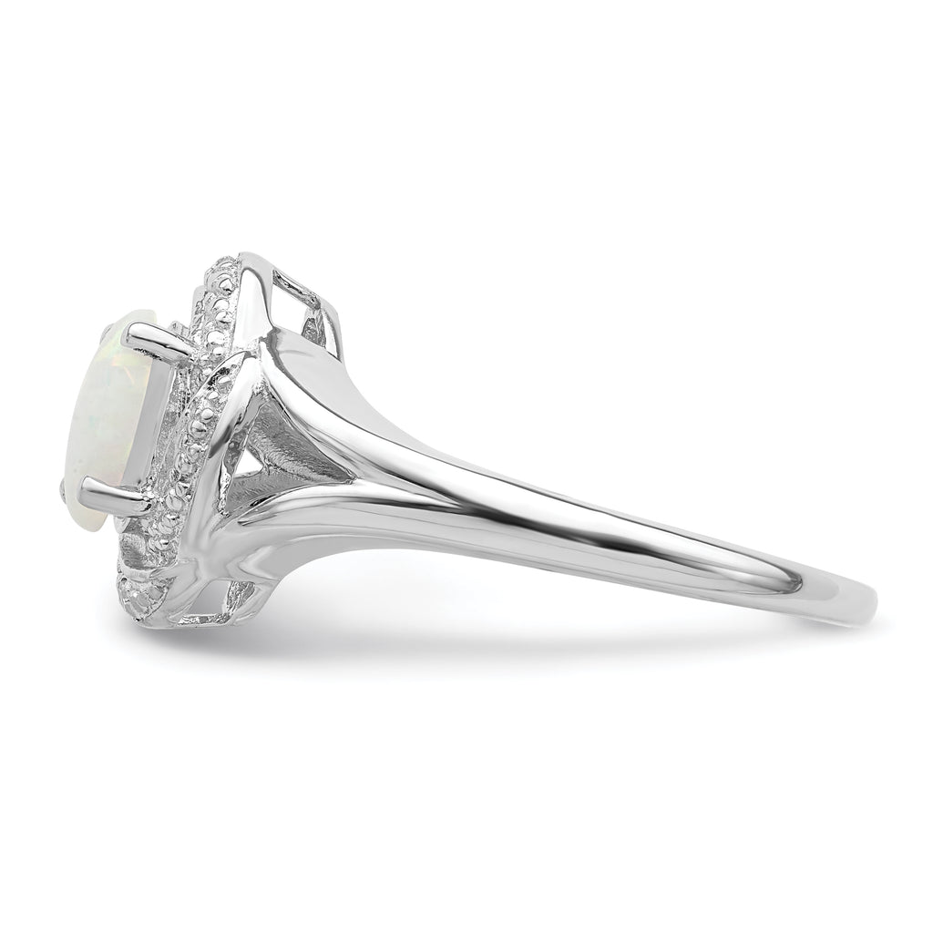 Sterling Silver Rhodium-plated Diam. & Created Opal Ring