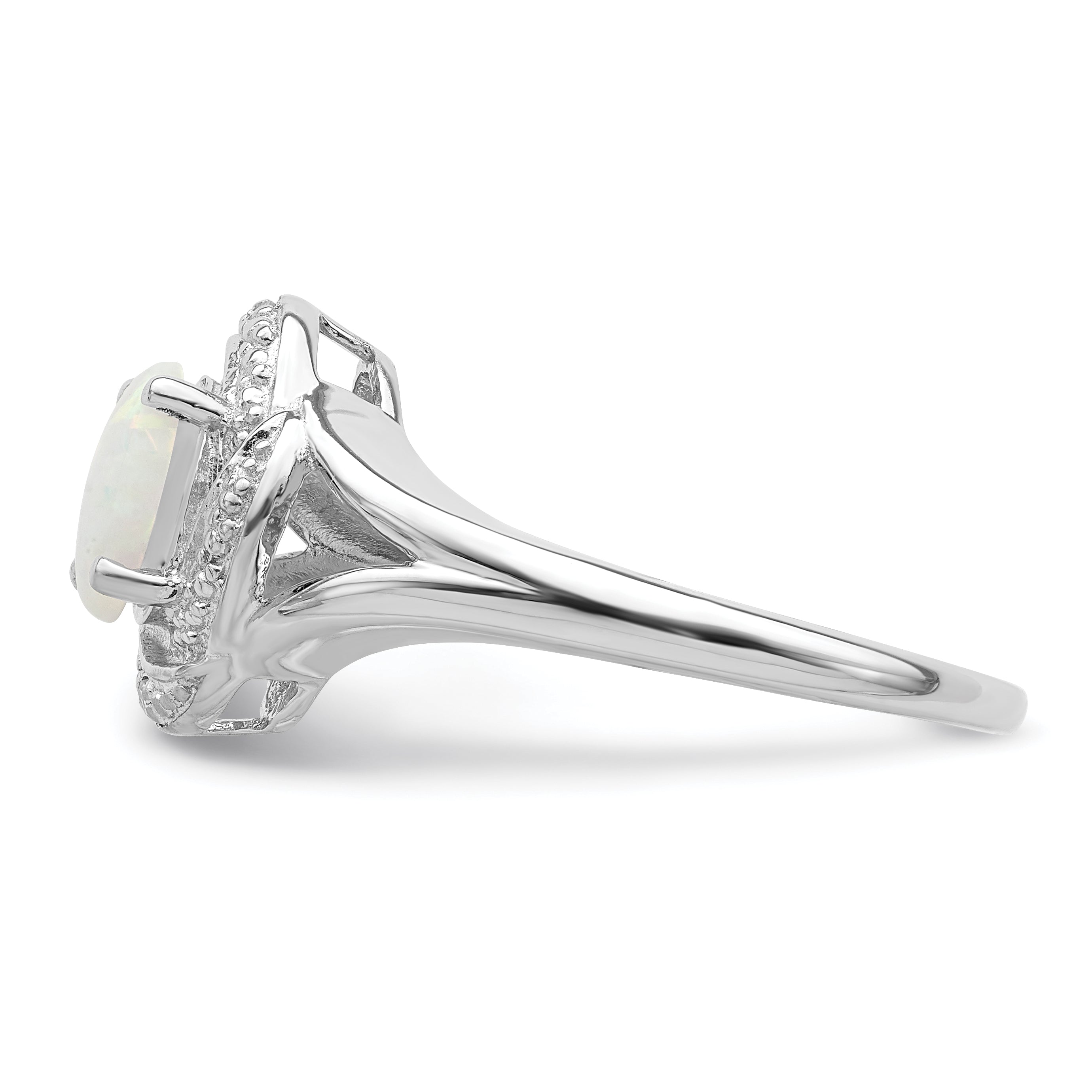 Sterling Silver Rhodium-plated Diam. & Created Opal Ring