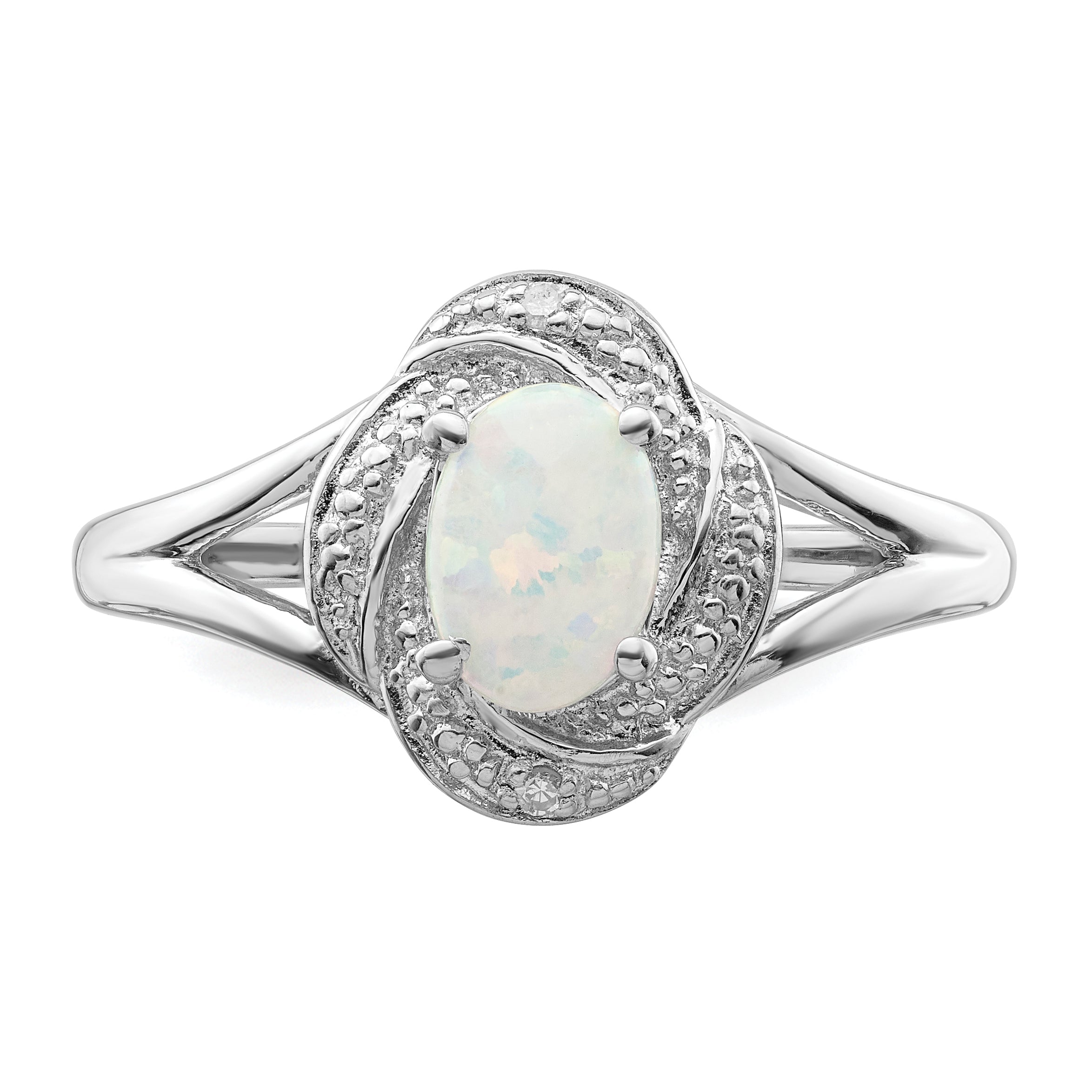 Sterling Silver Rhodium-plated Diam. & Created Opal Ring