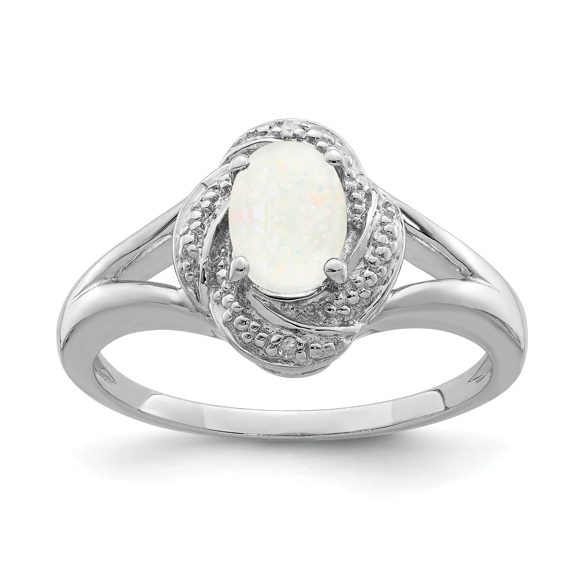 Sterling Silver Rhodium-plated Diam. & Created Opal Ring