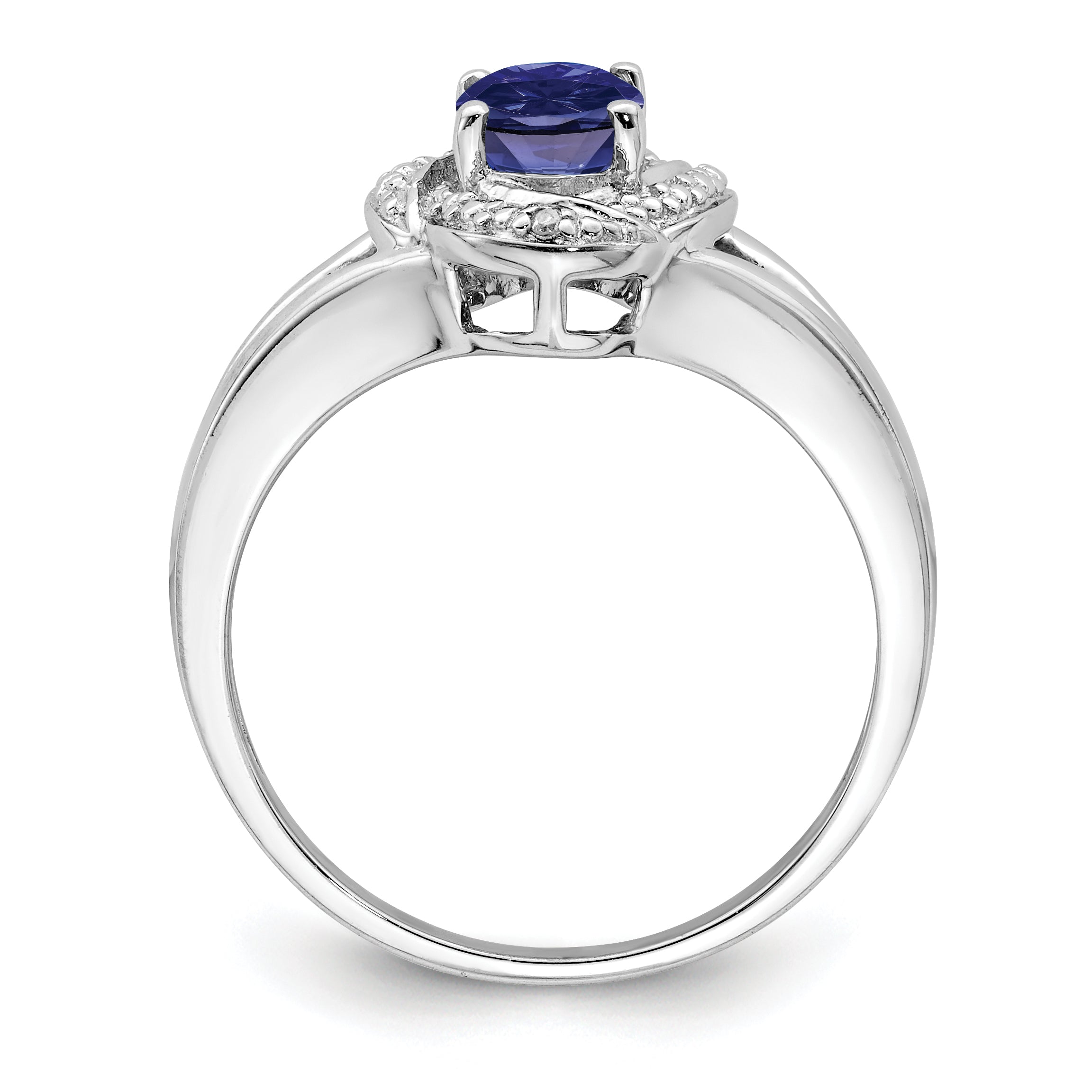 Sterling Silver Rhodium-Plated Diamond & Created Sapphire Ring Secondary image