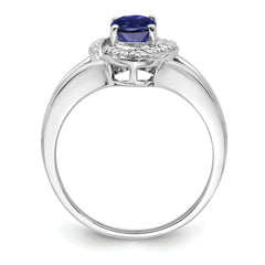 Sterling Silver Rhodium-plated Diam. & Created Sapphire Ring