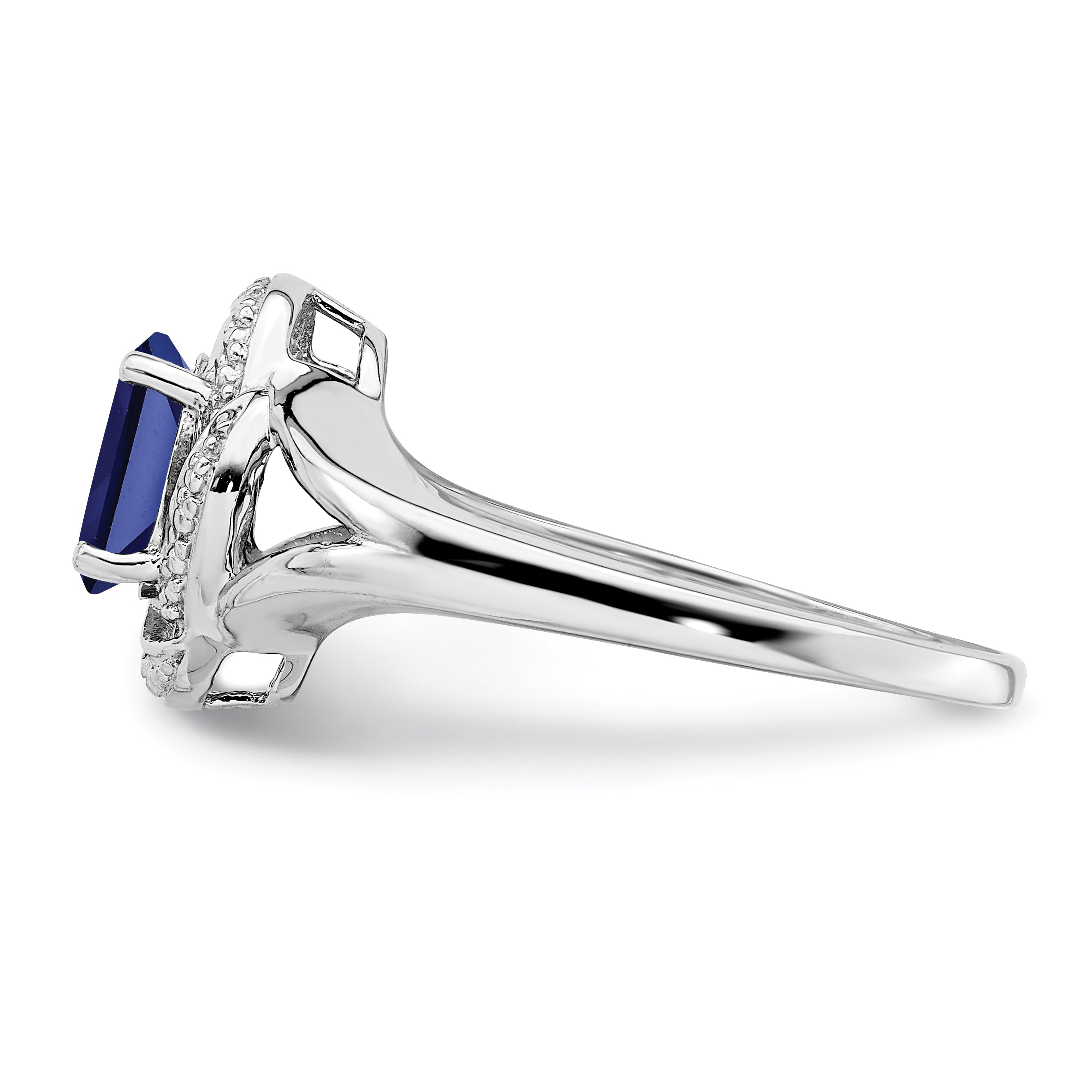 Sterling Silver Rhodium-plated Diam. & Created Sapphire Ring