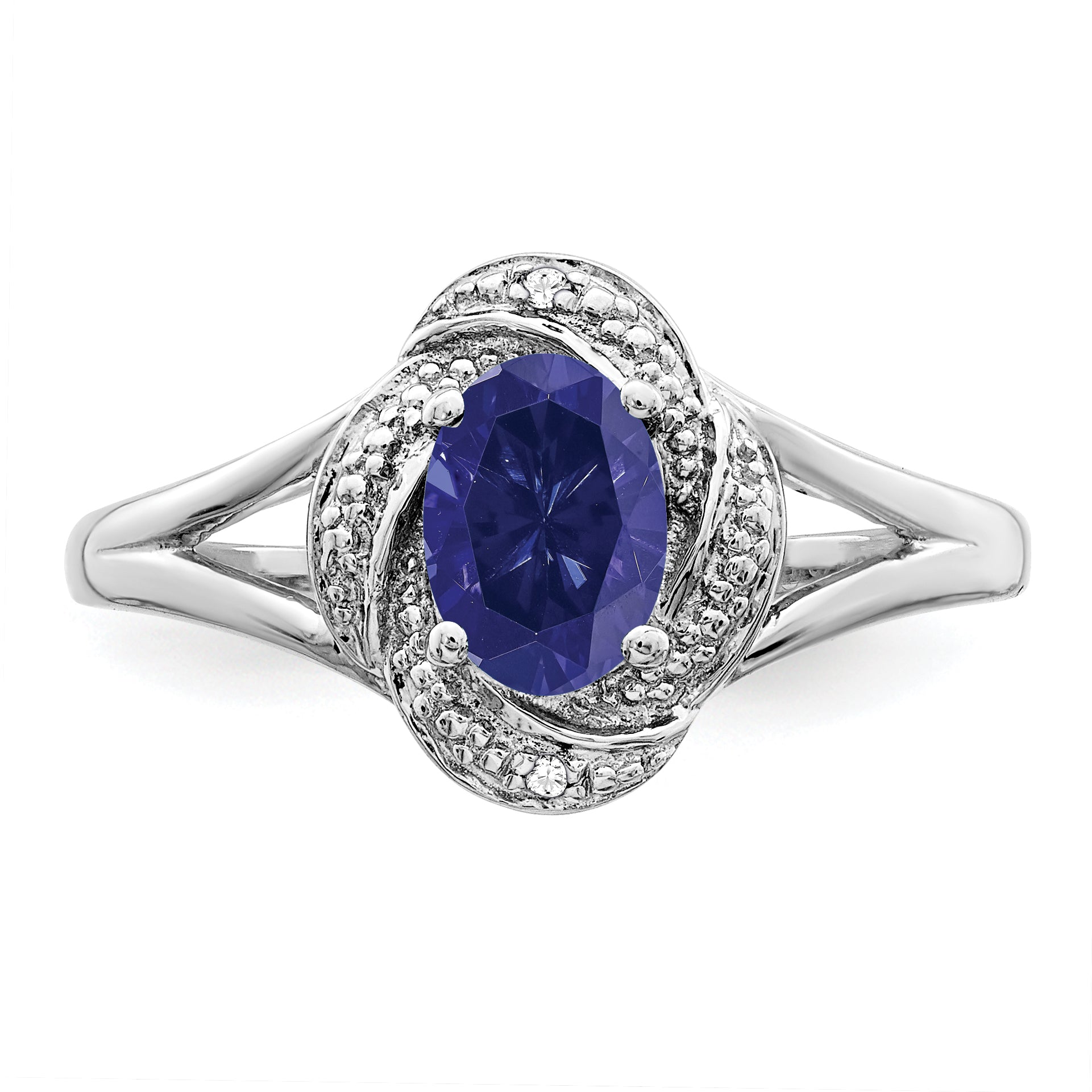 Sterling Silver Rhodium-plated Diam. & Created Sapphire Ring