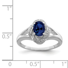 Sterling Silver Rhodium-plated Diam. & Created Sapphire Ring
