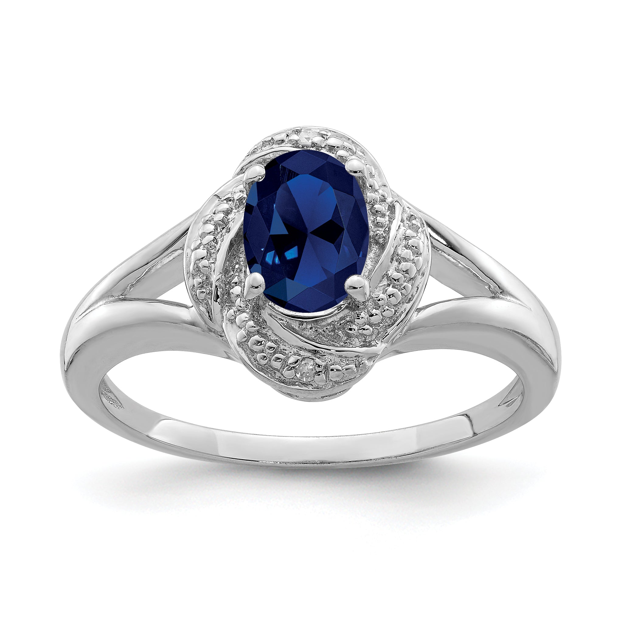 Sterling Silver Rhodium-plated Diam. & Created Sapphire Ring