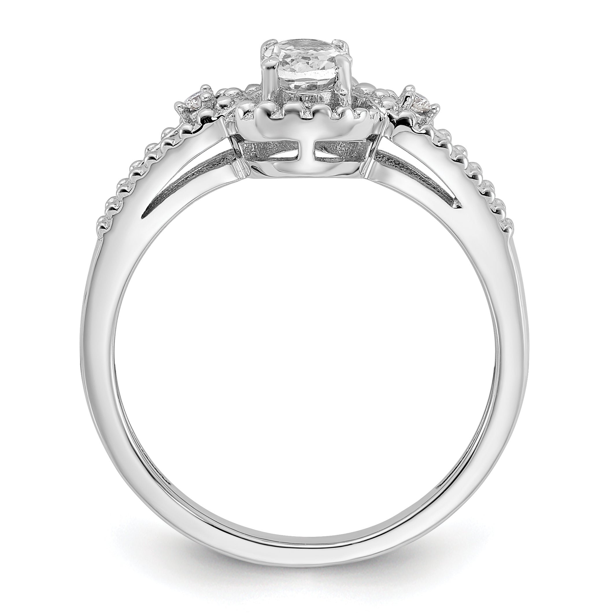 Sterling Silver Rhodium-plated White Topaz & Diam. Ring