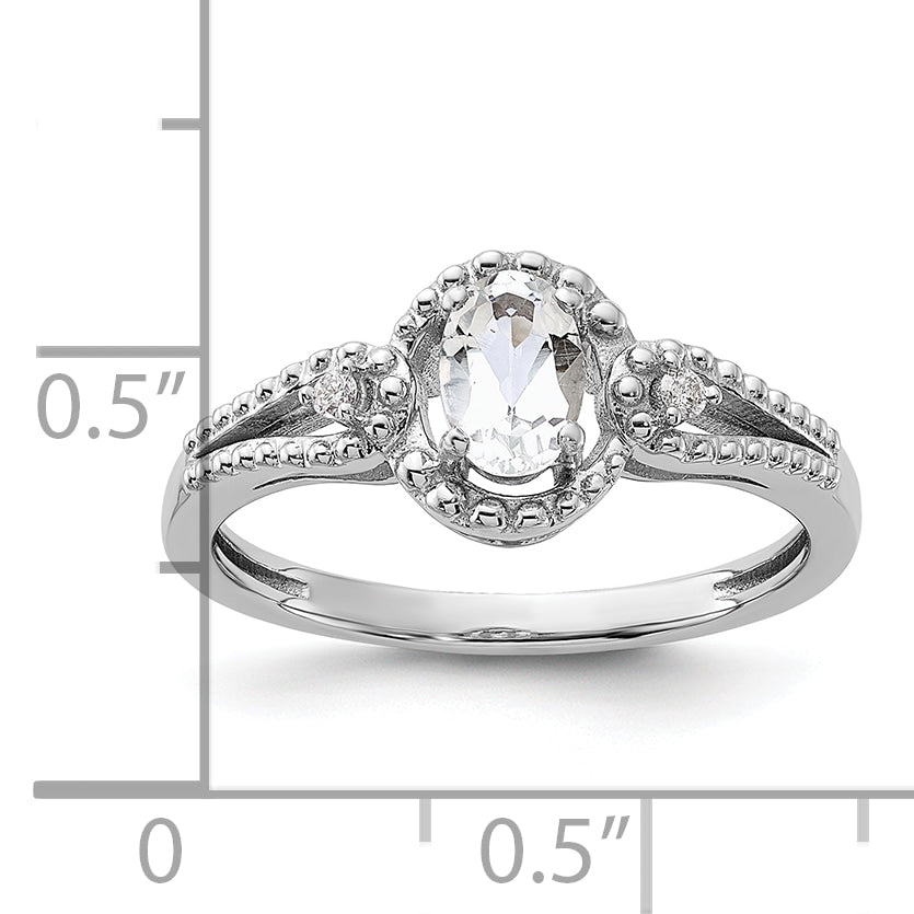 Sterling Silver Rhodium-plated White Topaz & Diam. Ring