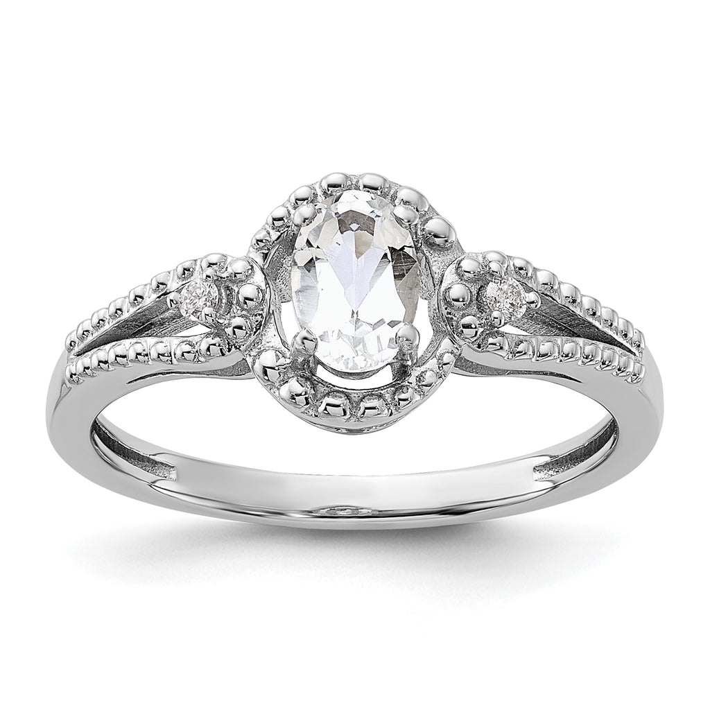 Sterling Silver Rhodium-plated White Topaz & Diam. Ring