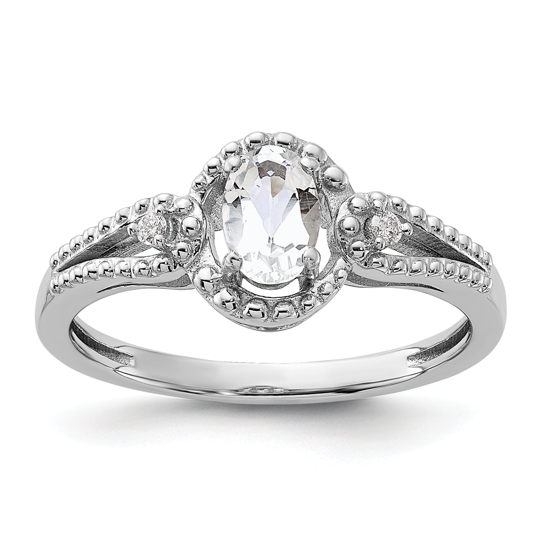 Sterling Silver Rhodium-plated White Topaz & Diam. Ring