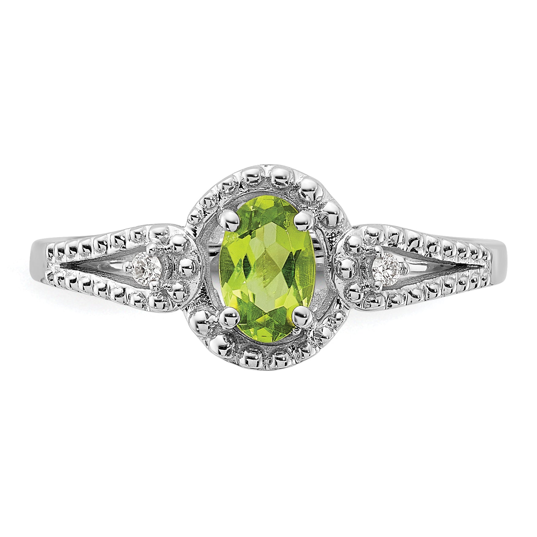 Sterling Silver Rhodium-plated Peridot & Diam. Ring