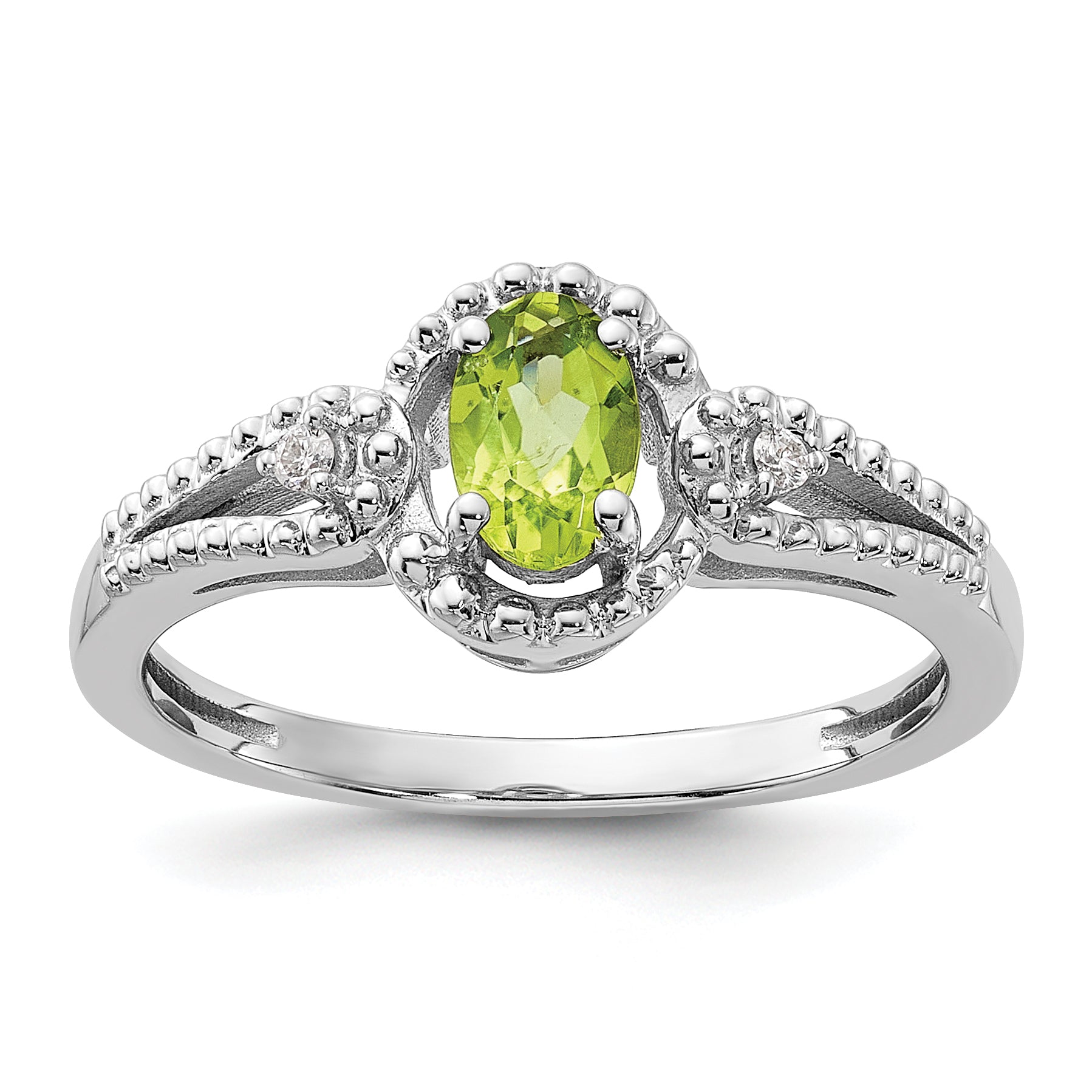 Sterling Silver Rhodium-plated Peridot & Diam. Ring Main image