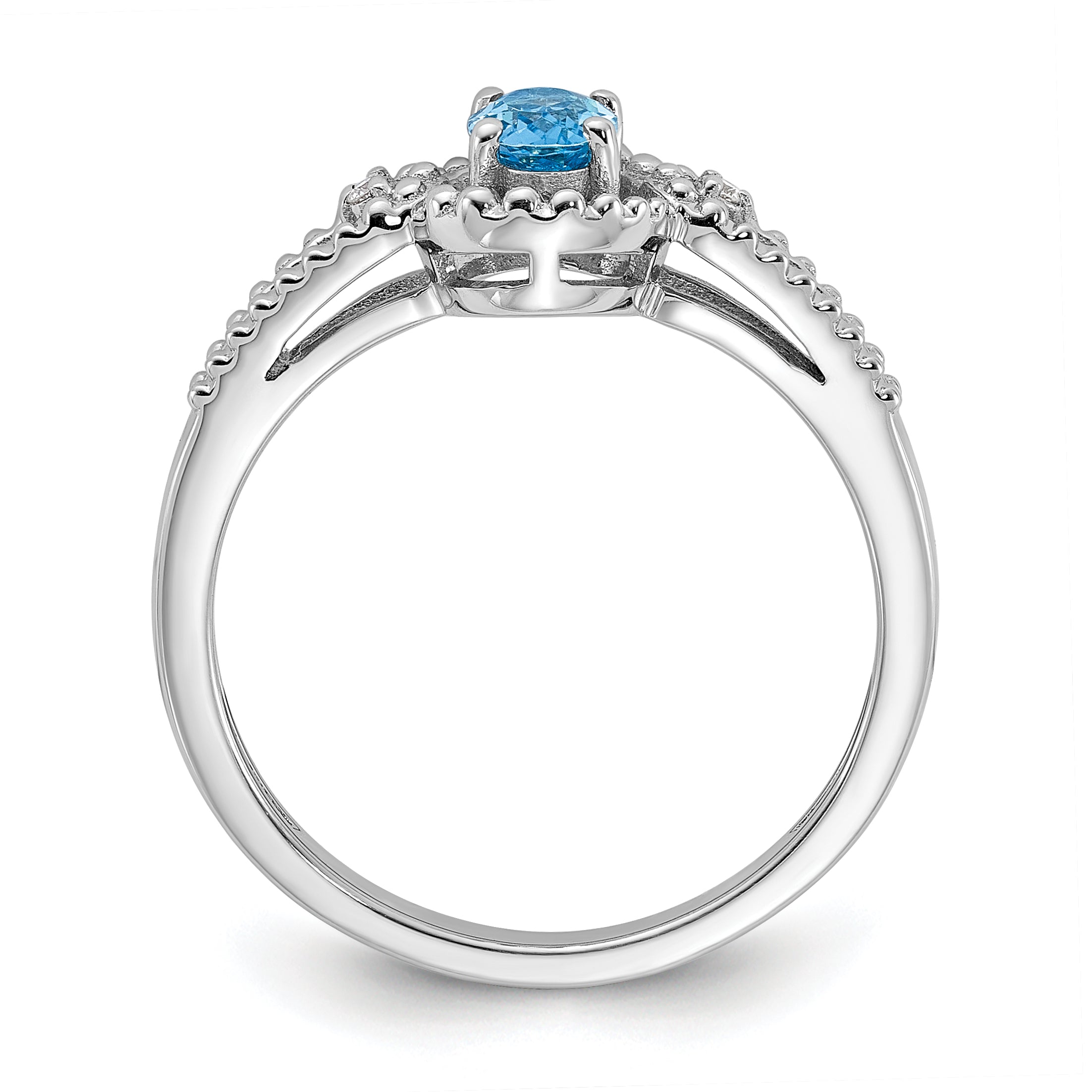 Sterling Silver Rhodium-plated Light Swiss Blue Topaz & Diam. Ring