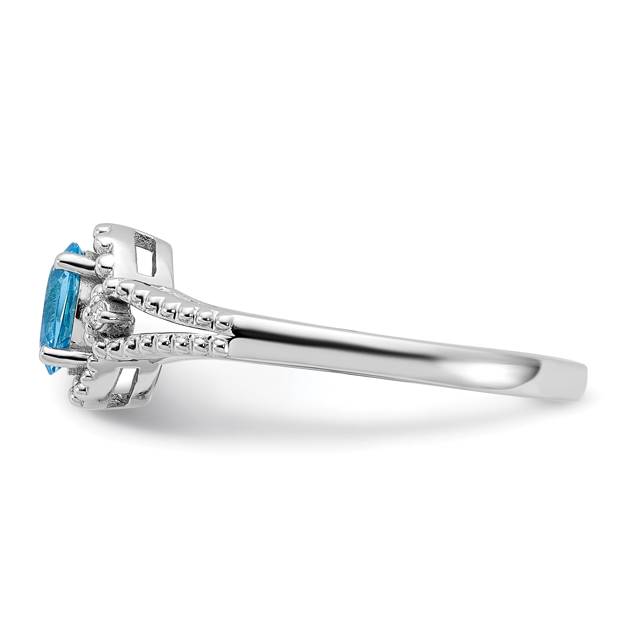 Sterling Silver Rhodium-plated Light Swiss Blue Topaz & Diam. Ring