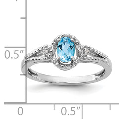 Sterling Silver Rhodium-plated Light Swiss Blue Topaz & Diam. Ring
