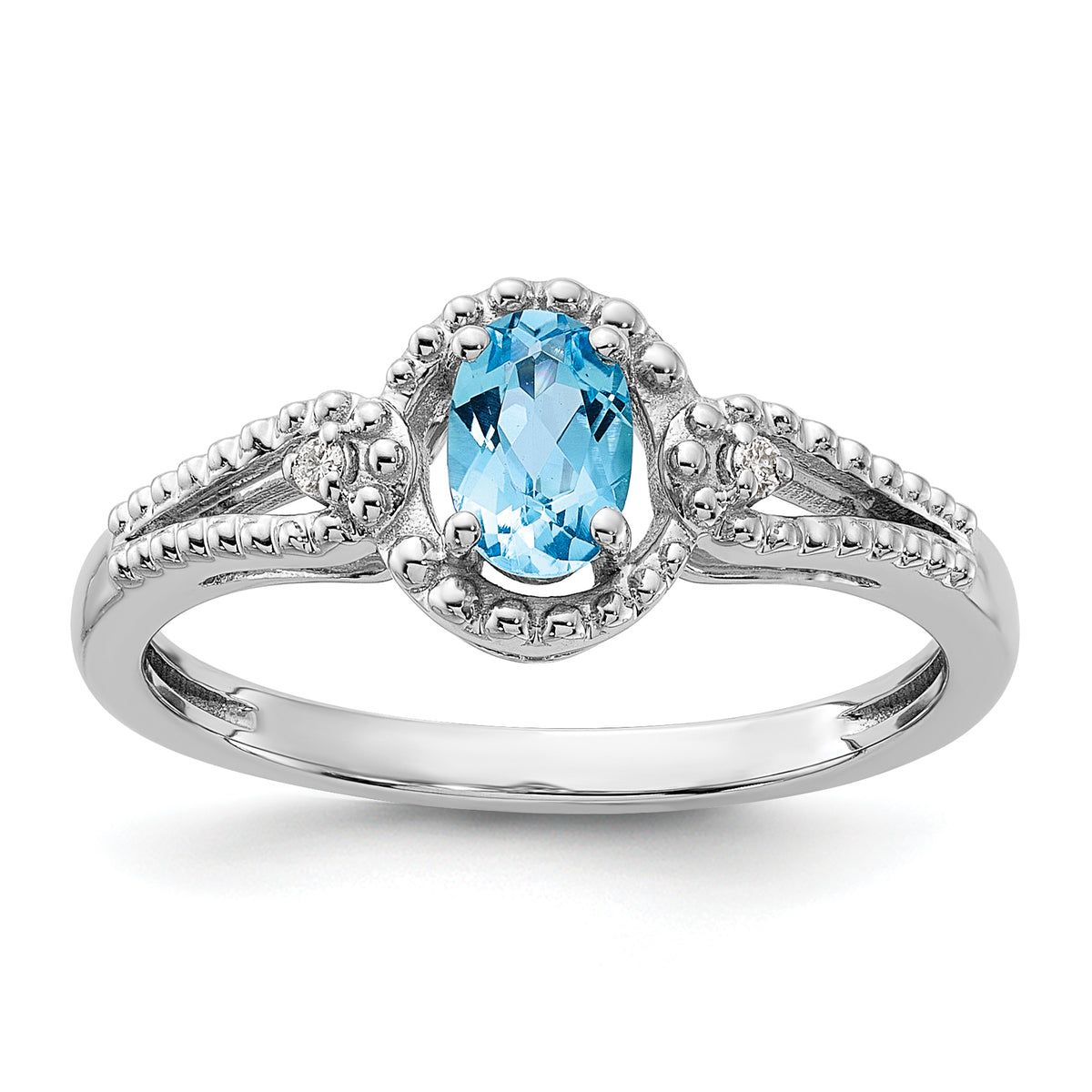 Sterling Silver Rhodium-plated Light Swiss Blue Topaz & Diam. Ring