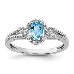 Sterling Silver Rhodium-plated Light Swiss Blue Topaz & Diam. Ring