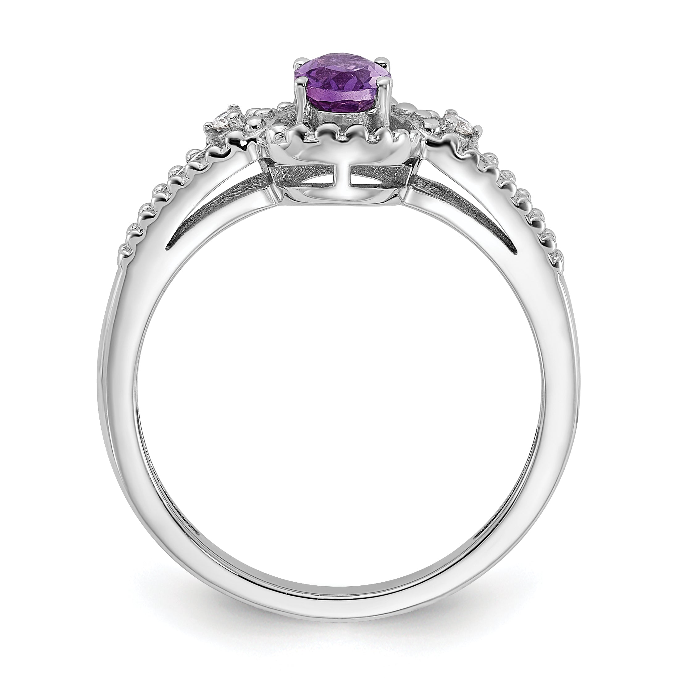 Sterling Silver Rhodium-plated Amethyst & Diam. Ring